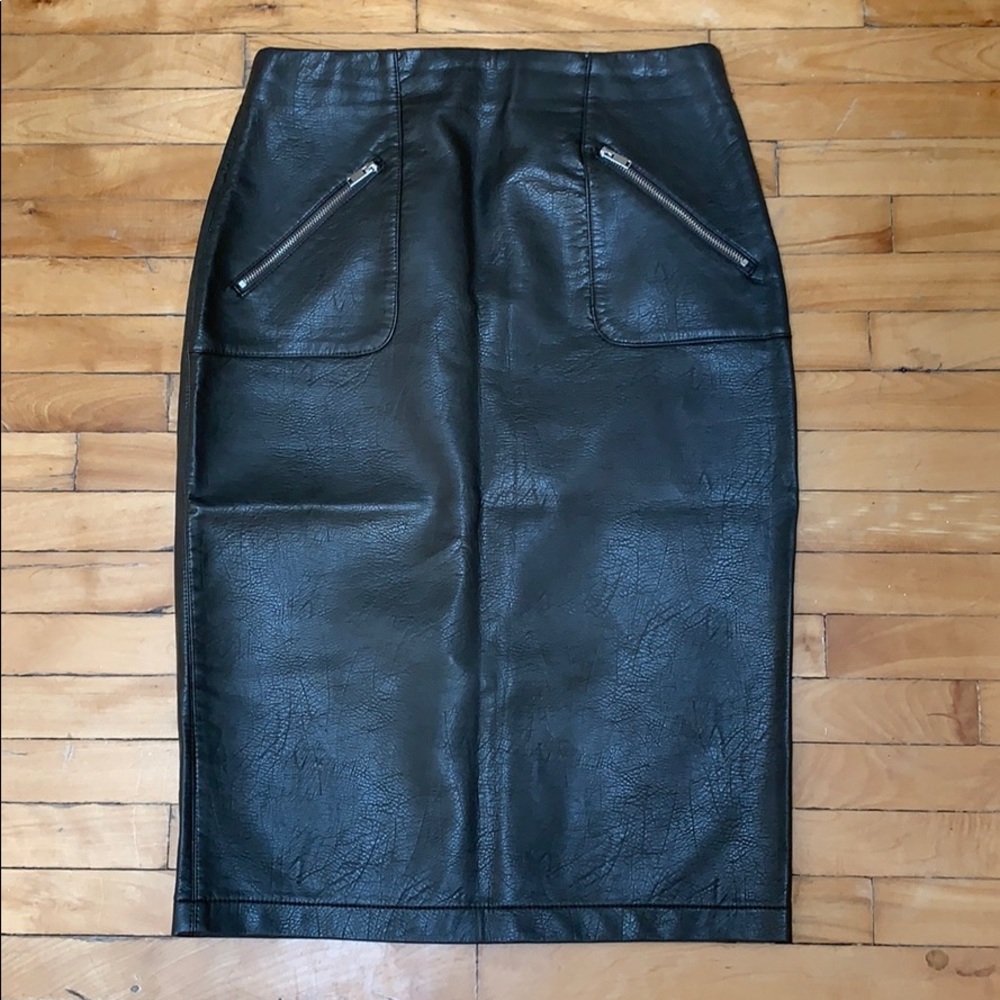 Zara military green faux leather pencil skirt